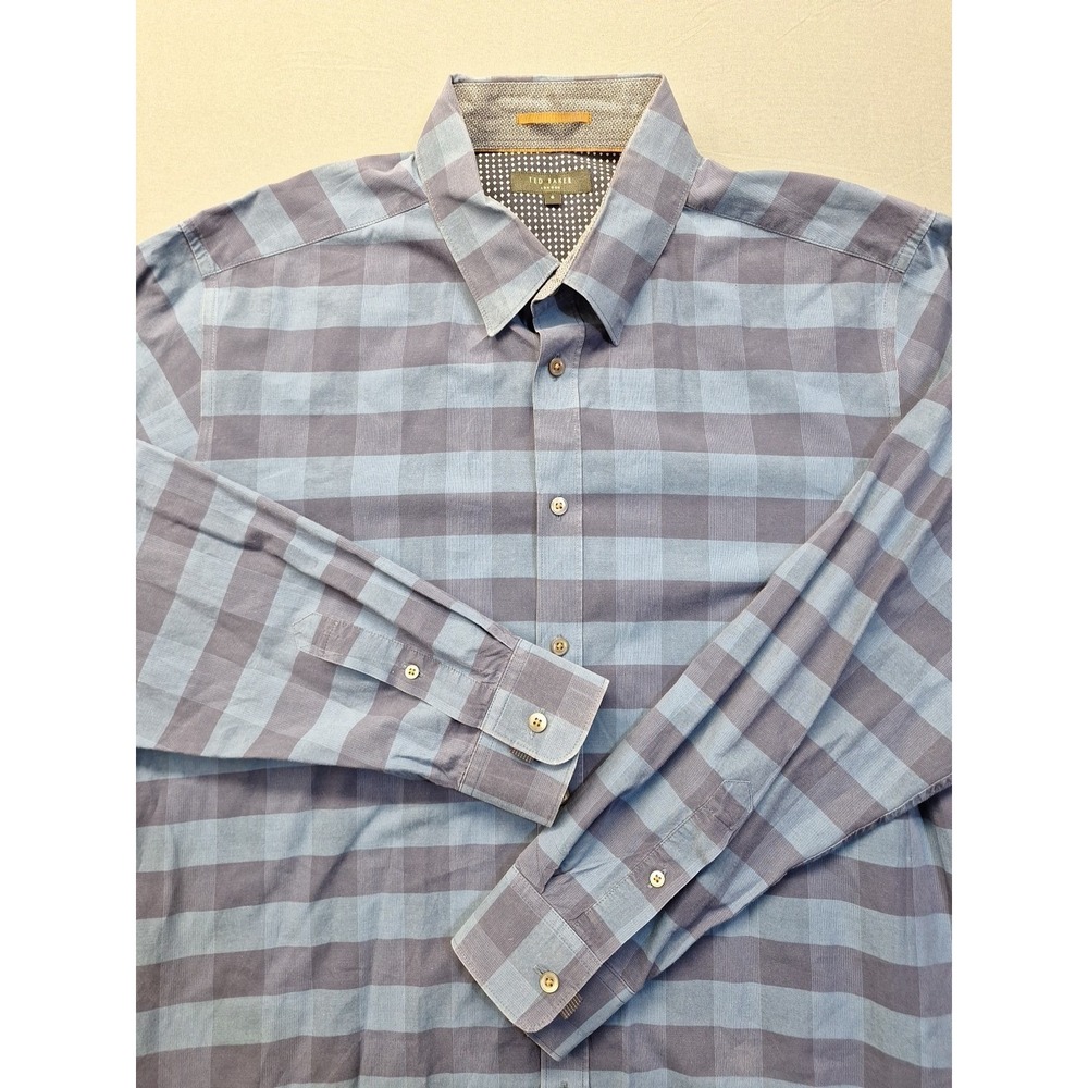 Ted Baker London Mens Size 6 XL Long Sleeve Blue Check Shirt Preppy County Club